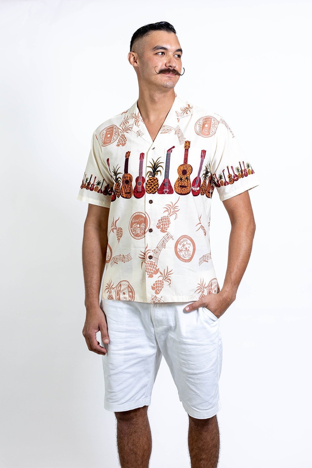 100% Cotton Made in Hawaii Classic Ukulele Hawaiian Aloha Shirt up to 7XL, Group Wedding Bulk Order Handmade Gifts Great for photos