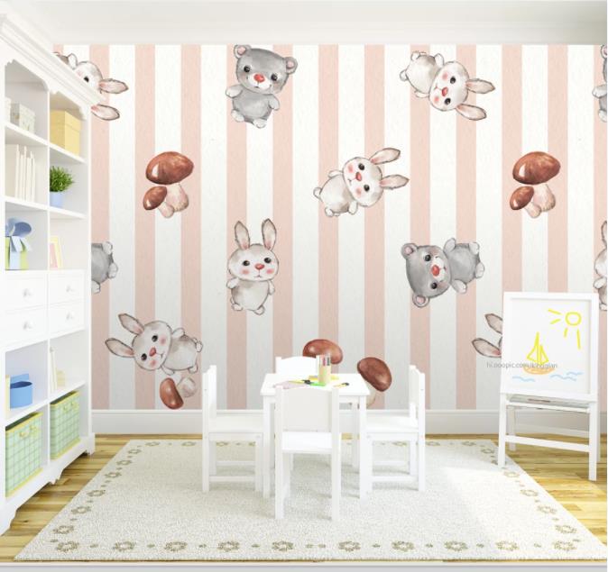 3D Cartoon Rabbit Stripe Wall Mural Wallpaper 196