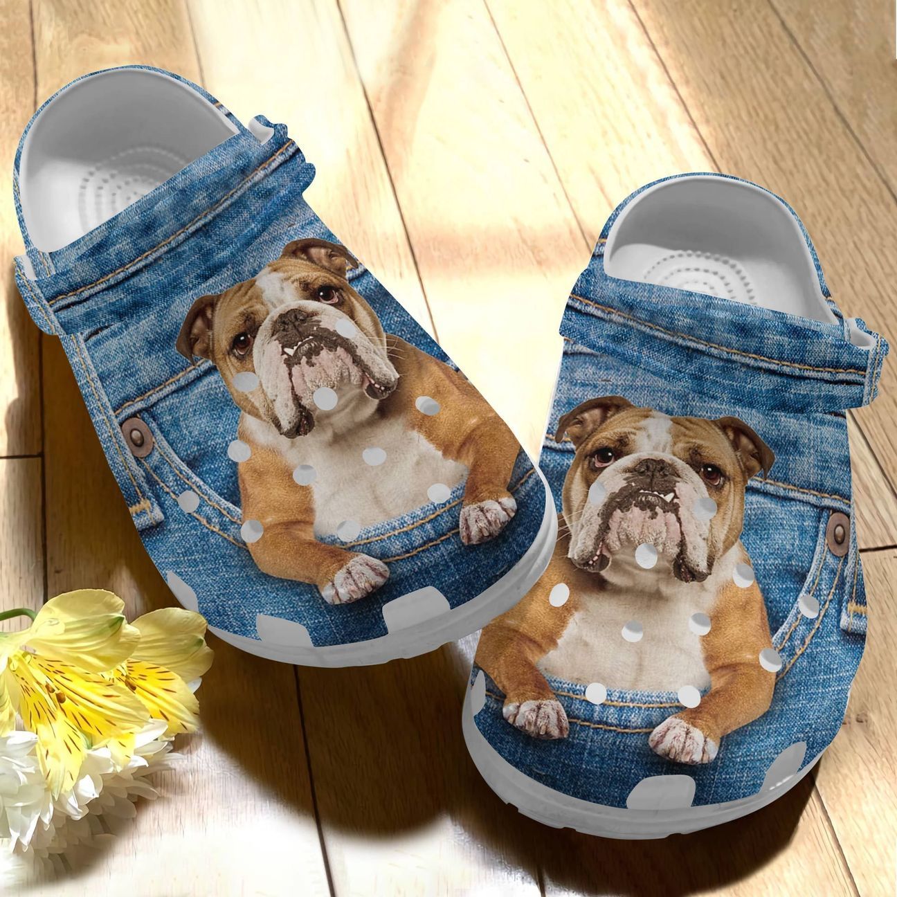 Dog Personalized Clog, Custom Name, Text English Bulldog Jeans Pocket, Fashion Style For Women, Men, Kid, Print 3D