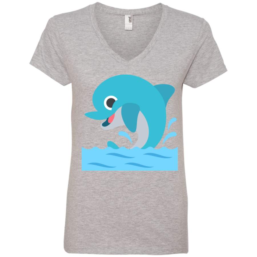 Dolphin Emoji Ladies’ V-Neck T-Shirt