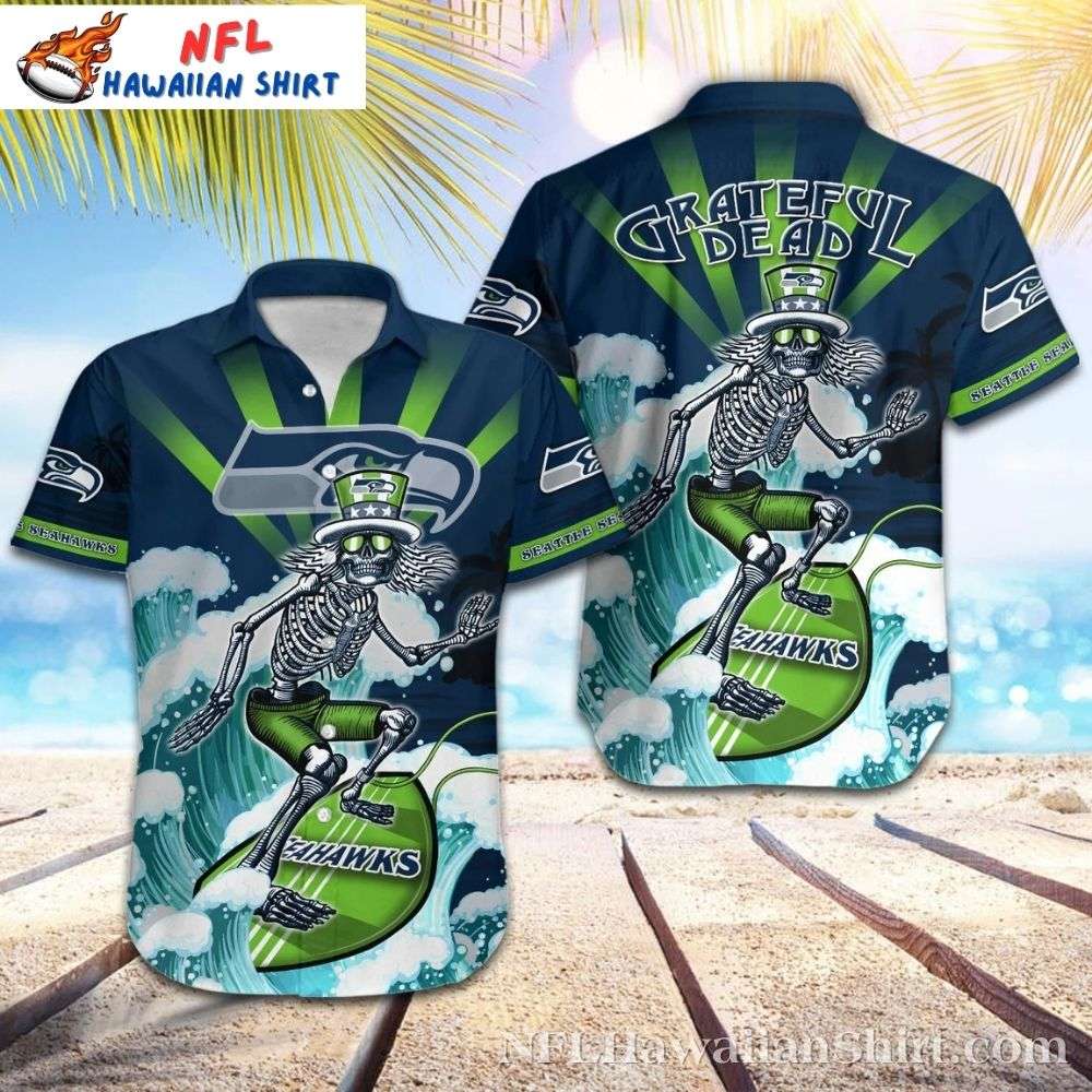 Nfl Seahawks Surfer Skeleton Grateful Wave Aloha Shirt