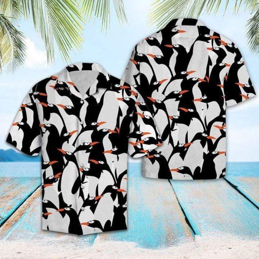 Funny Penguin Pattern Black White Hawaiian Aloha Shirts