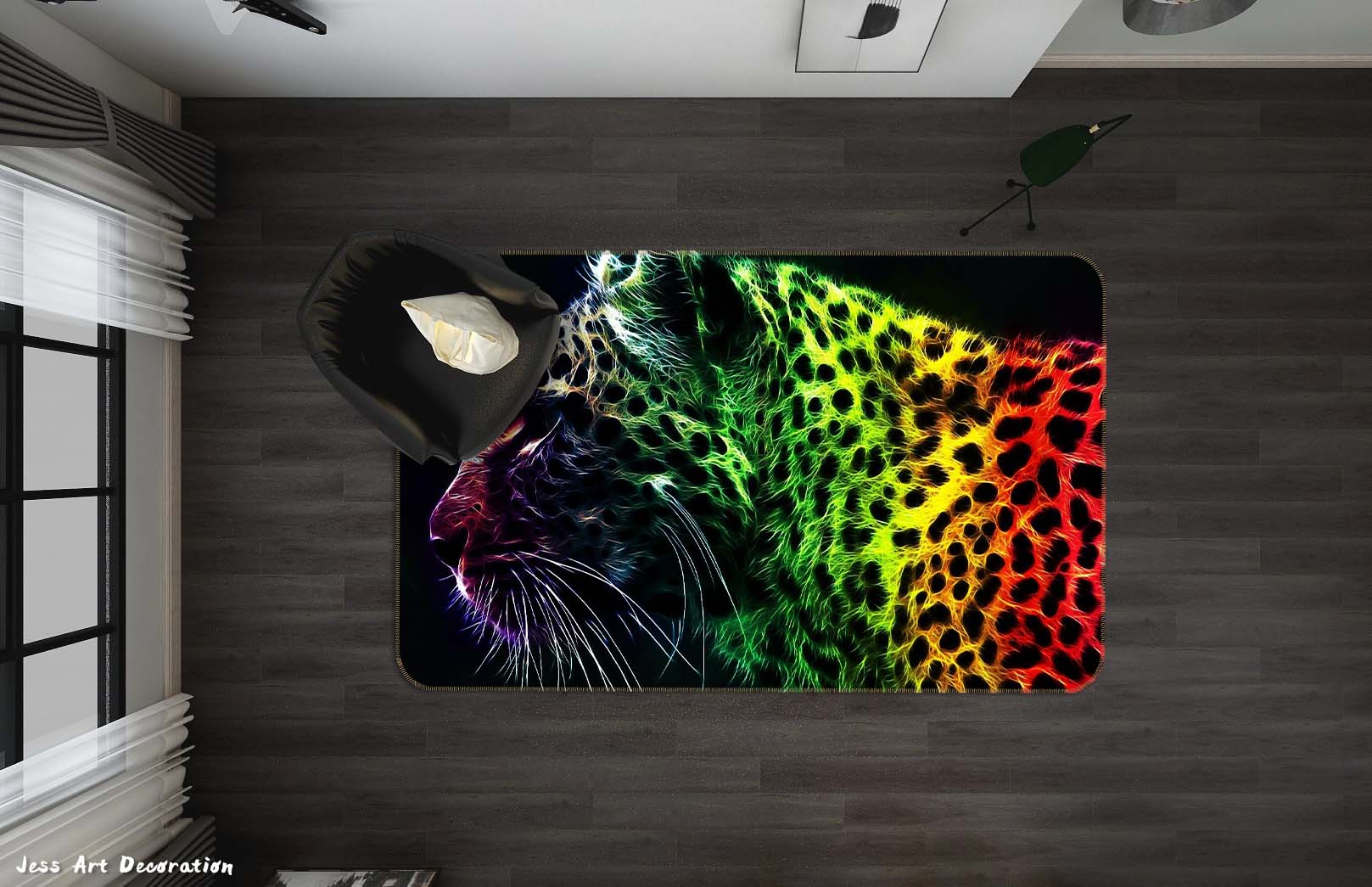 3D Colorful Leopard Graffiti Non-Slip Rug Mat A039 Lqh