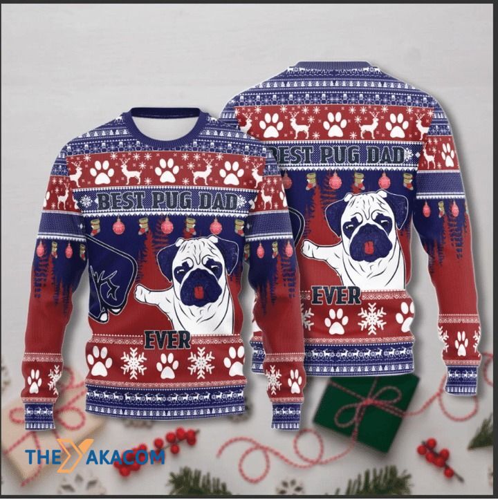 Best Pug Dad Ever Gift For Christmas Ugly Christmas Sweater