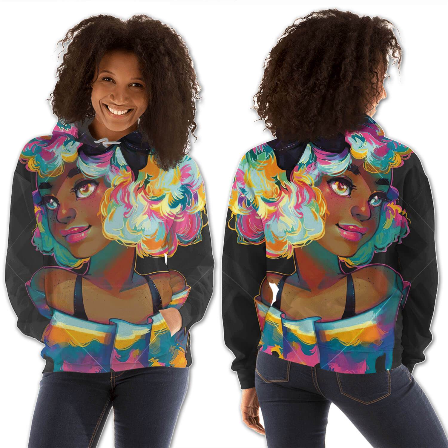 African American Hoodies Pretty Black American Woman All Over Print Womens Hooded Sweatshirt African Print Styles BPS45593