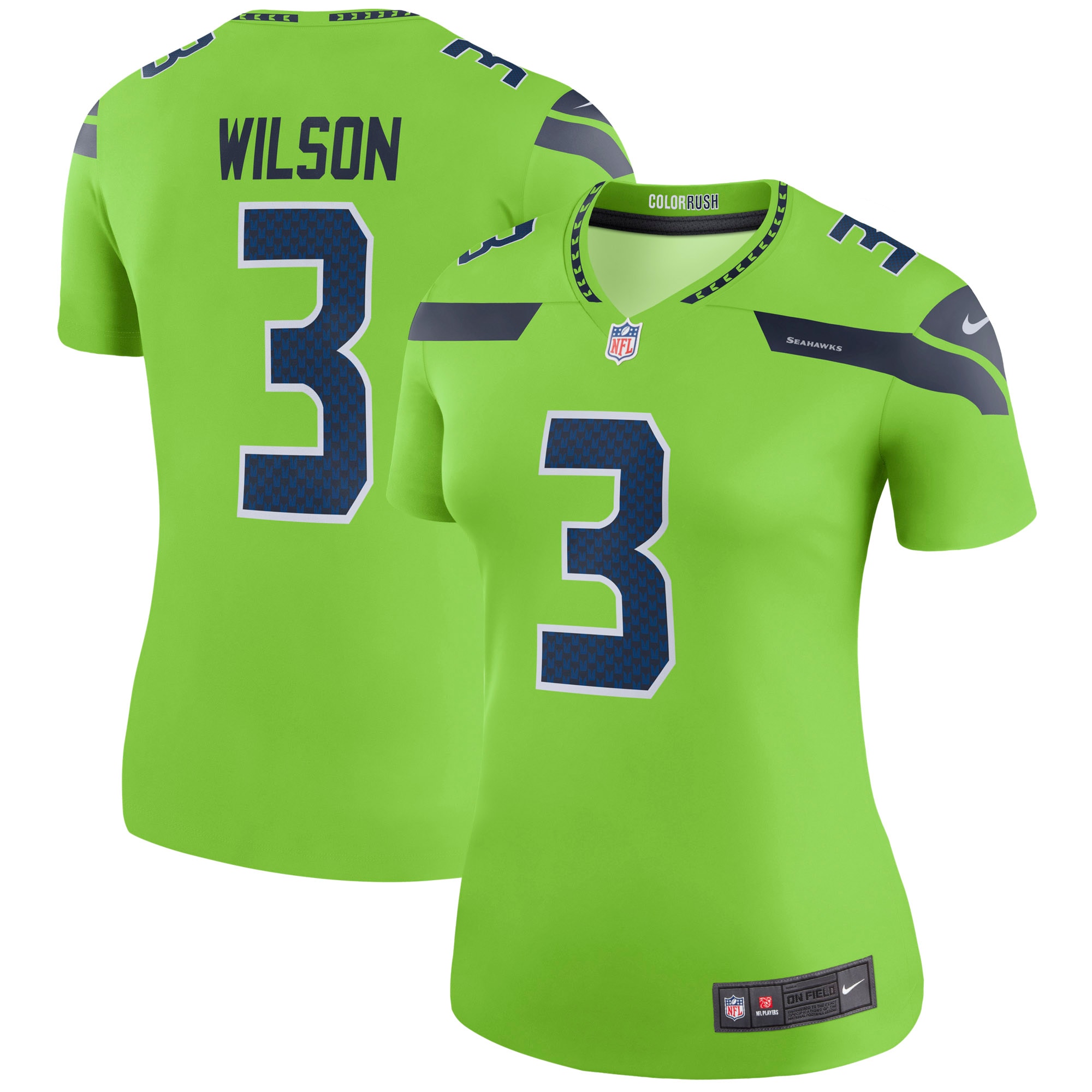 Women’s Seattle Seahawks Russell Wilson Neon Green Color Rush Legend Jersey