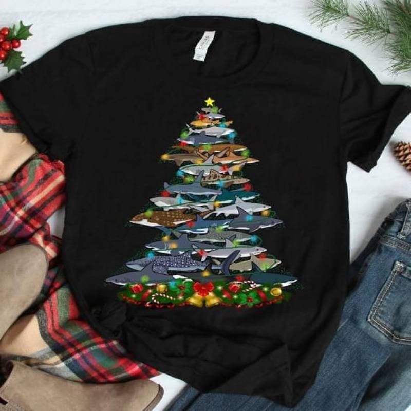 Shark Christmas Tree T Shirt