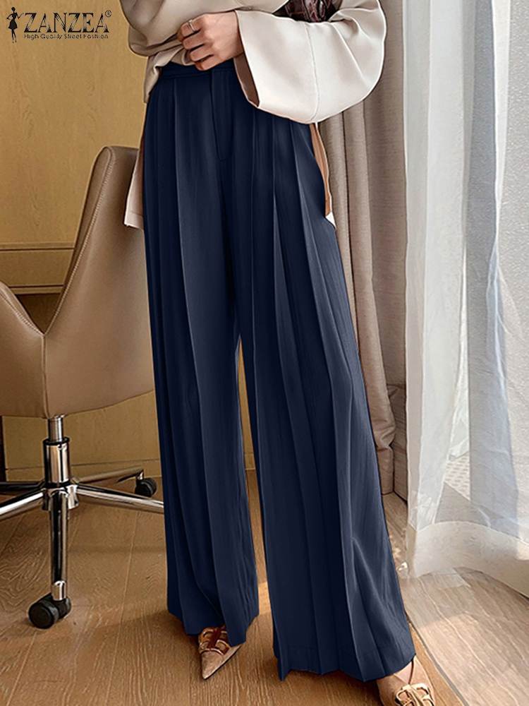 ZANZEA Spring Solid Women Pant Bohemian Femme Fashion Pockets Pantalon Elegant Casual Loose Holiday Turnip Palazzo Oversized alx