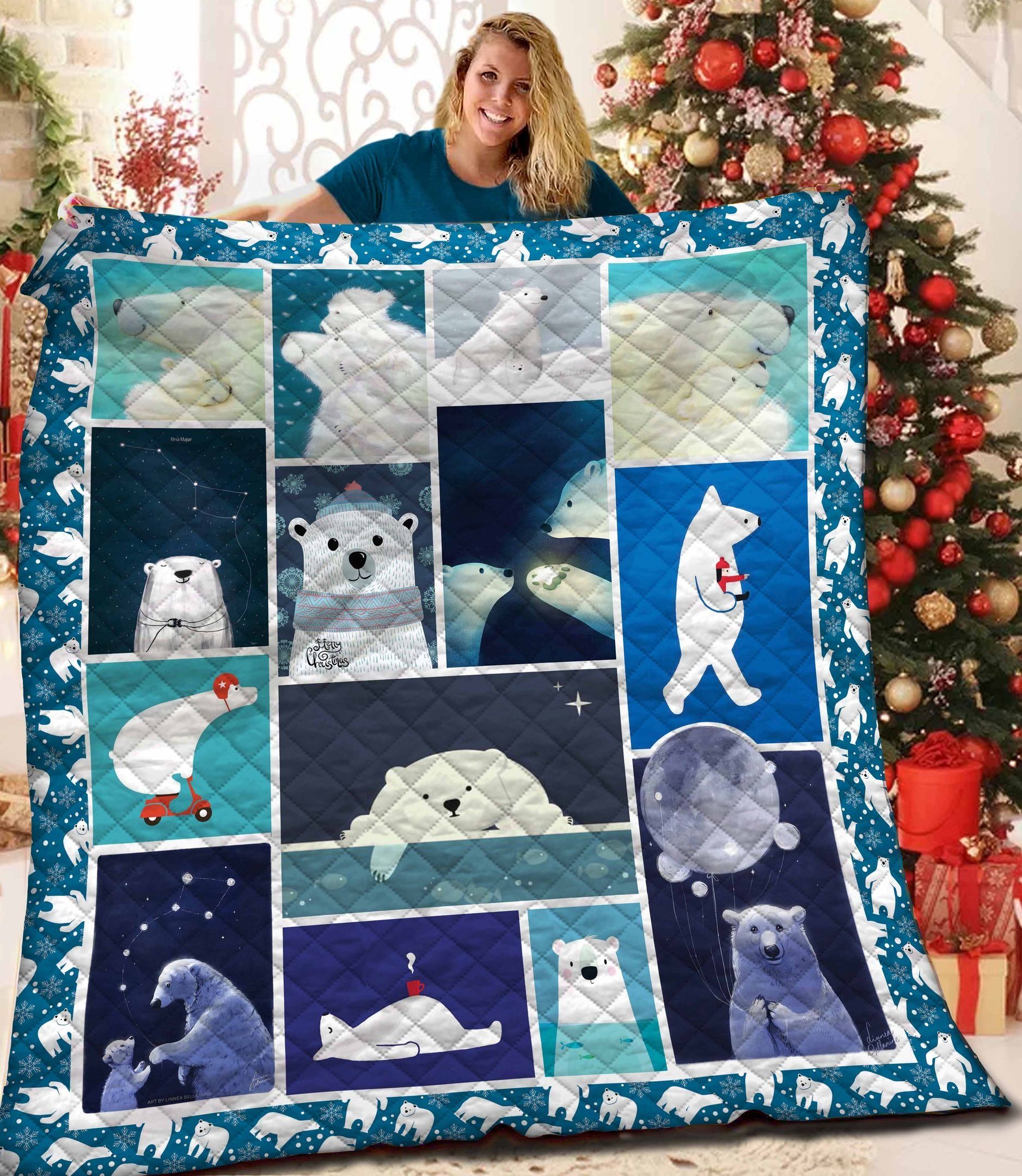 Polar Bear  Cutie Animal  Quilt Blanket