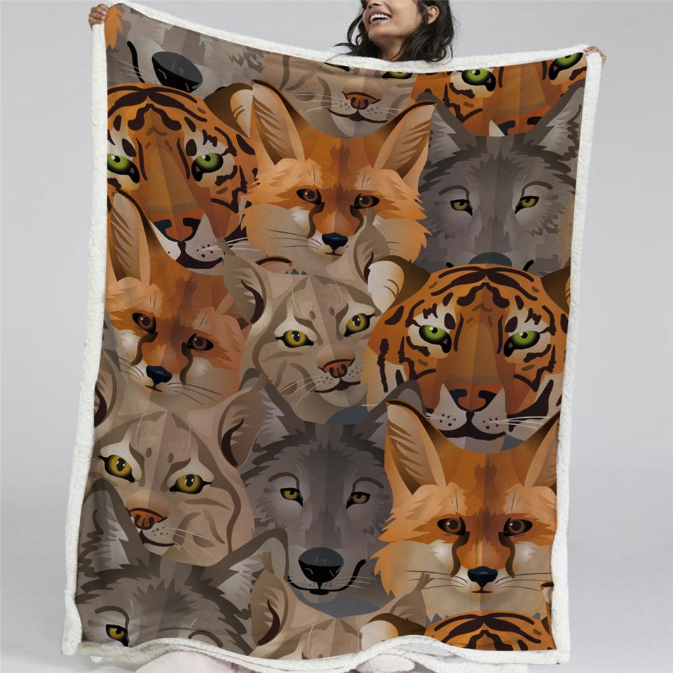 Wild Animal Face Sherpa Fleece Blanket