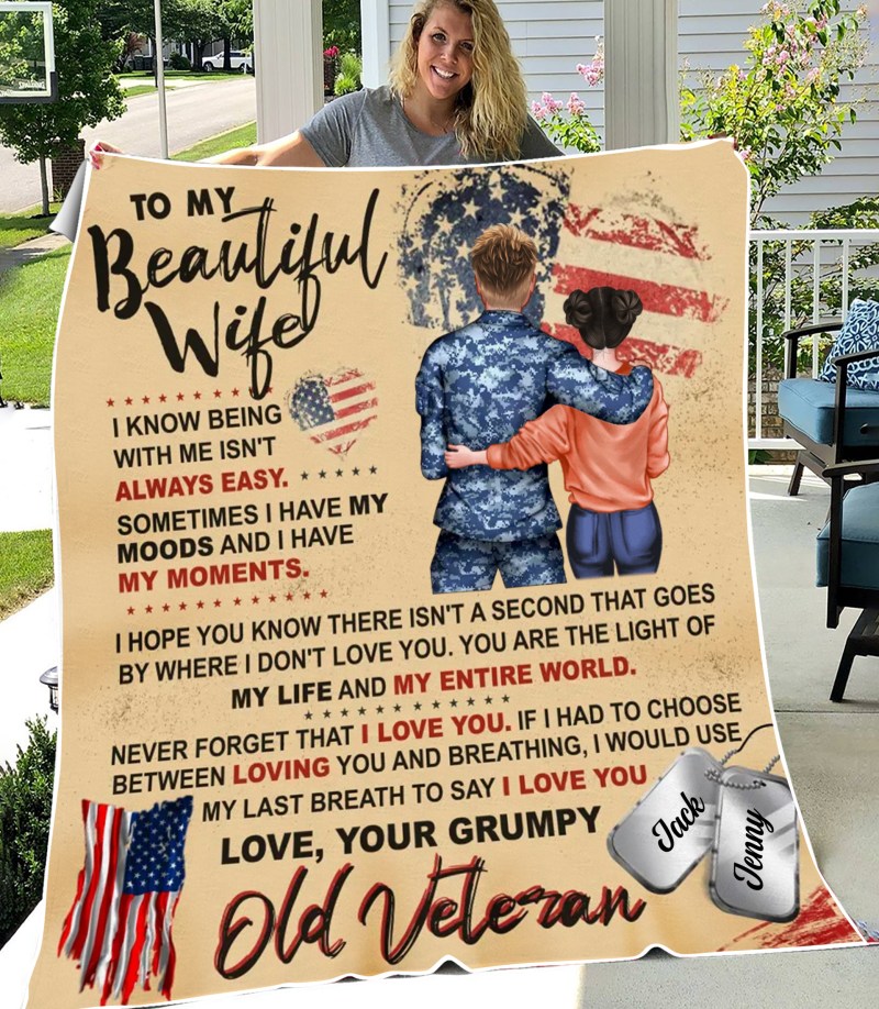 Personalized Custom Veteran Wife Blanket, Gift Idea For Veteran’S Wife, Valentine’S Day Gift