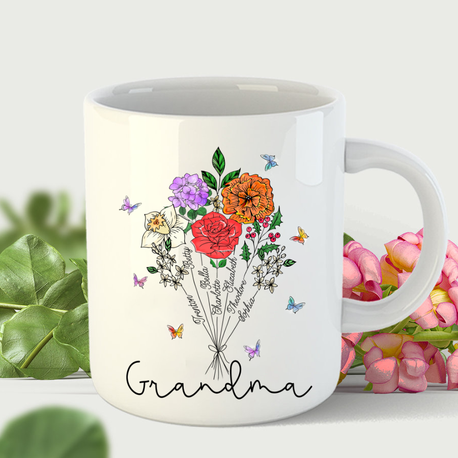 Personalized Grandma And Grandkids Flower Mug