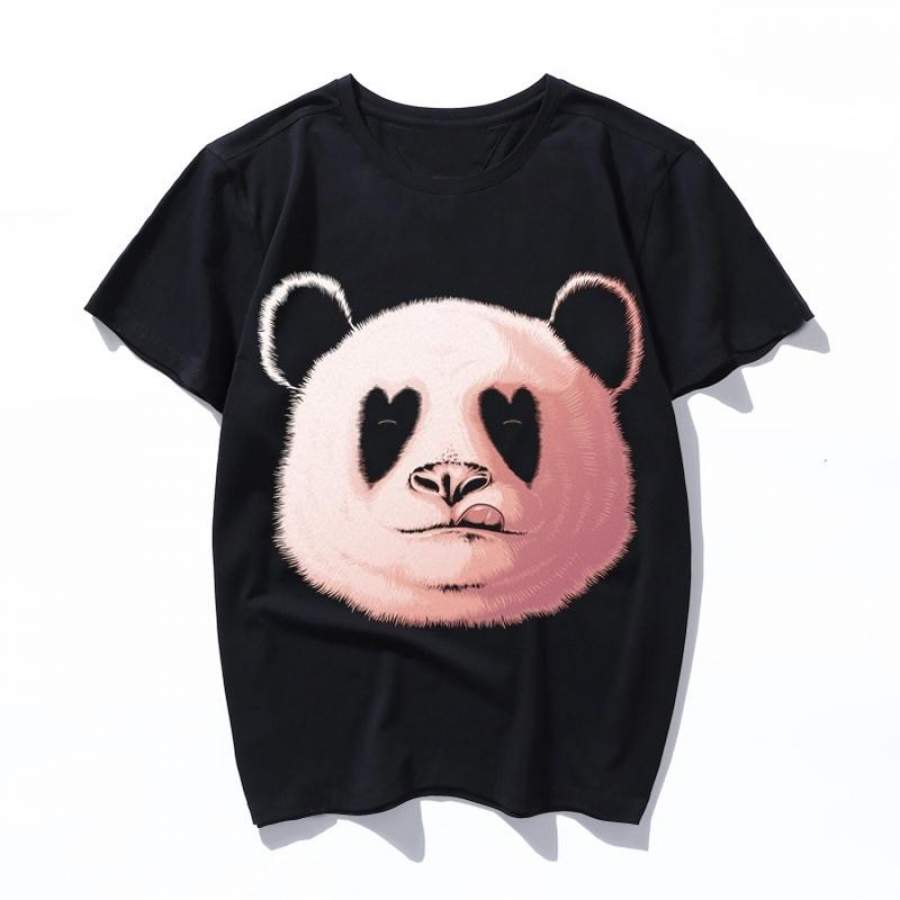 panda in love Print Women T-shirt Gothic Black Tshirts Summer Casual Loose Lady T Shirts Harajuku Street Short Sleeve O-neck Men Tee Shirt