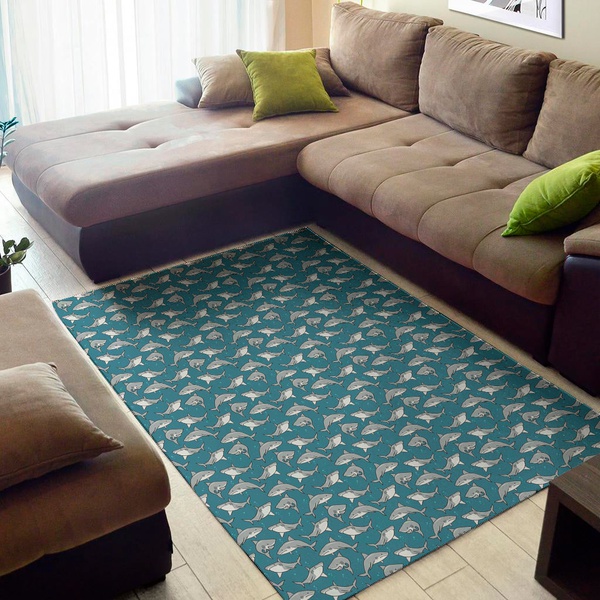 Cartoon White Shark Pattern Print Area Rug