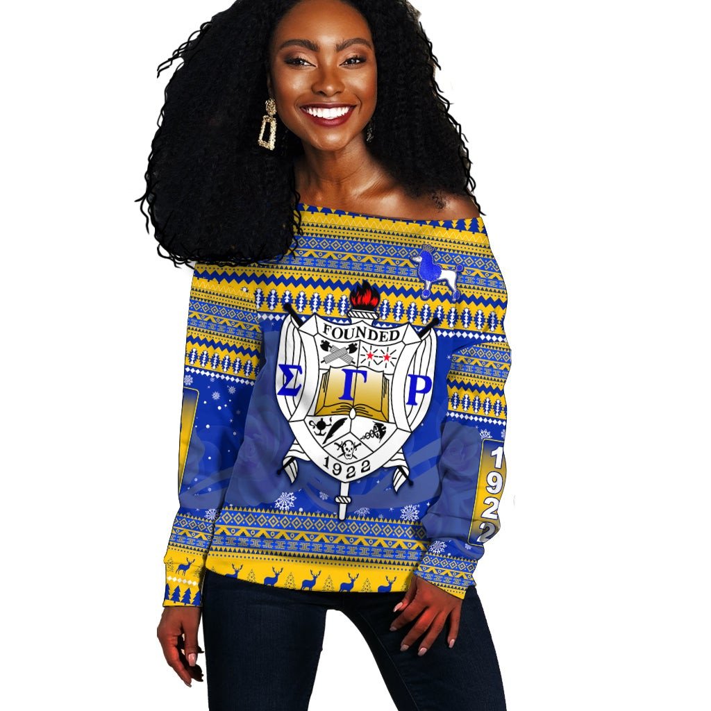 Sorority Sweatshirt – Sigma Gamma Rho Christmas Off Shoulder Sweater African Pattern