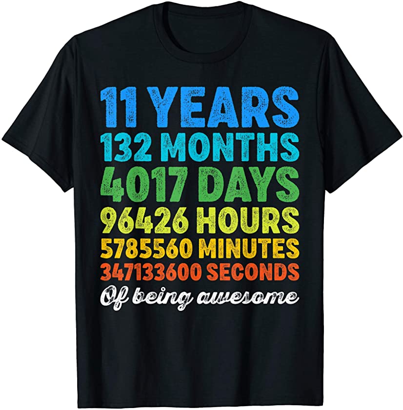 11 Years Old 11th Birthday Shirt Vintage Retro Countdown T-Shirt