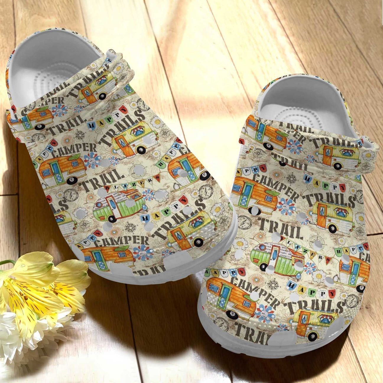 Camping Personalized Clog, Custom Name, Text Camper Trails Pattern, Fashion Style For Women, Men, Kid, Print 3D