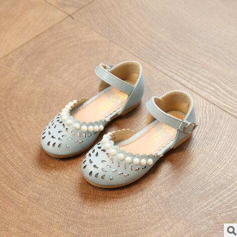 Girls Sandals Summer Princess Pearl Sandals Cutout Beach Sandals Kids Fashion Sneakers Leather