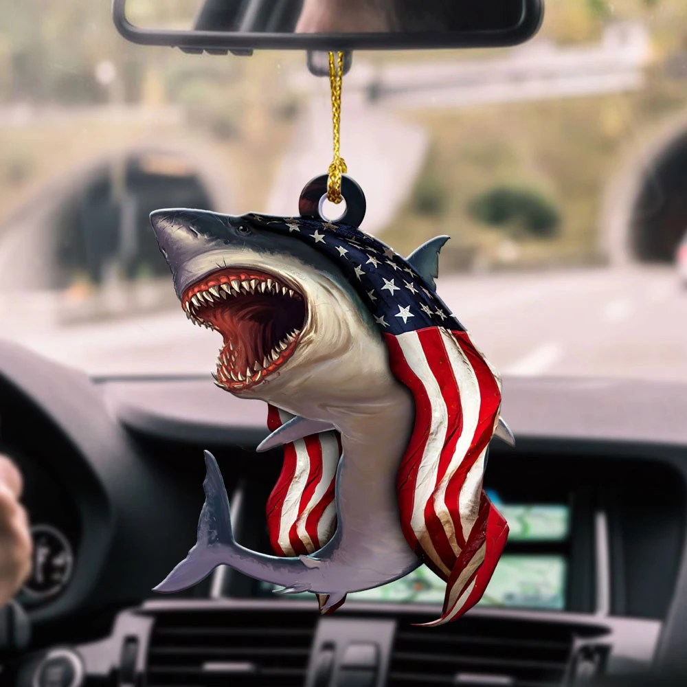 Waybackapparel Shark American Flag Car Hanging Ornament