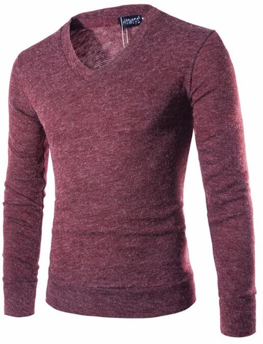 Autumn Men Knit Sweater V-Neck Solid Color Slim Fit Pullover Casual Spring Thin Sweater Long Sleeve Red Black Yellow Grey alx