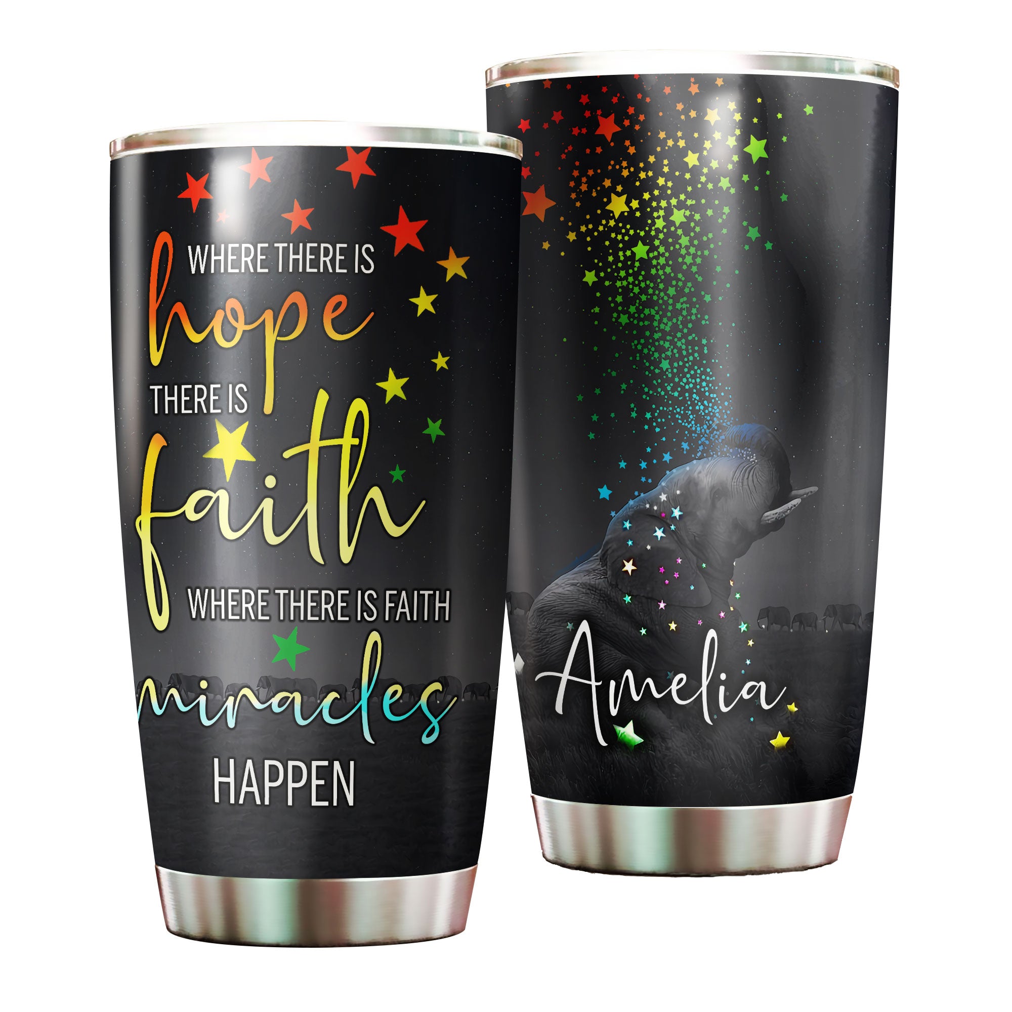 Personalized Where There Is Hope Faith Miracles Elephant Stainless Steel Tumbler-Sweat-Proof Travel Therma Cup With Lid