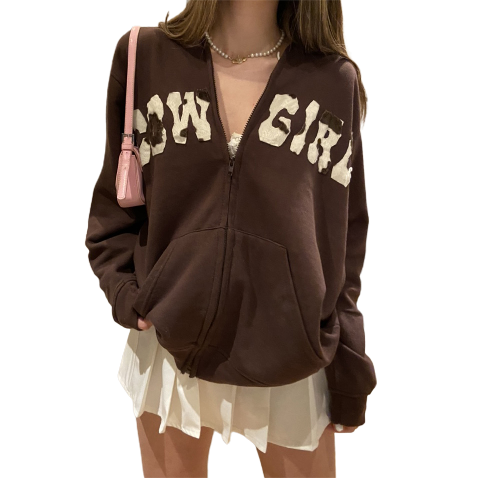 Women’s Casual Zip Up Hoodies Long Sleeve Letter Pattern Hooded Sweatshirts with Pockets alx