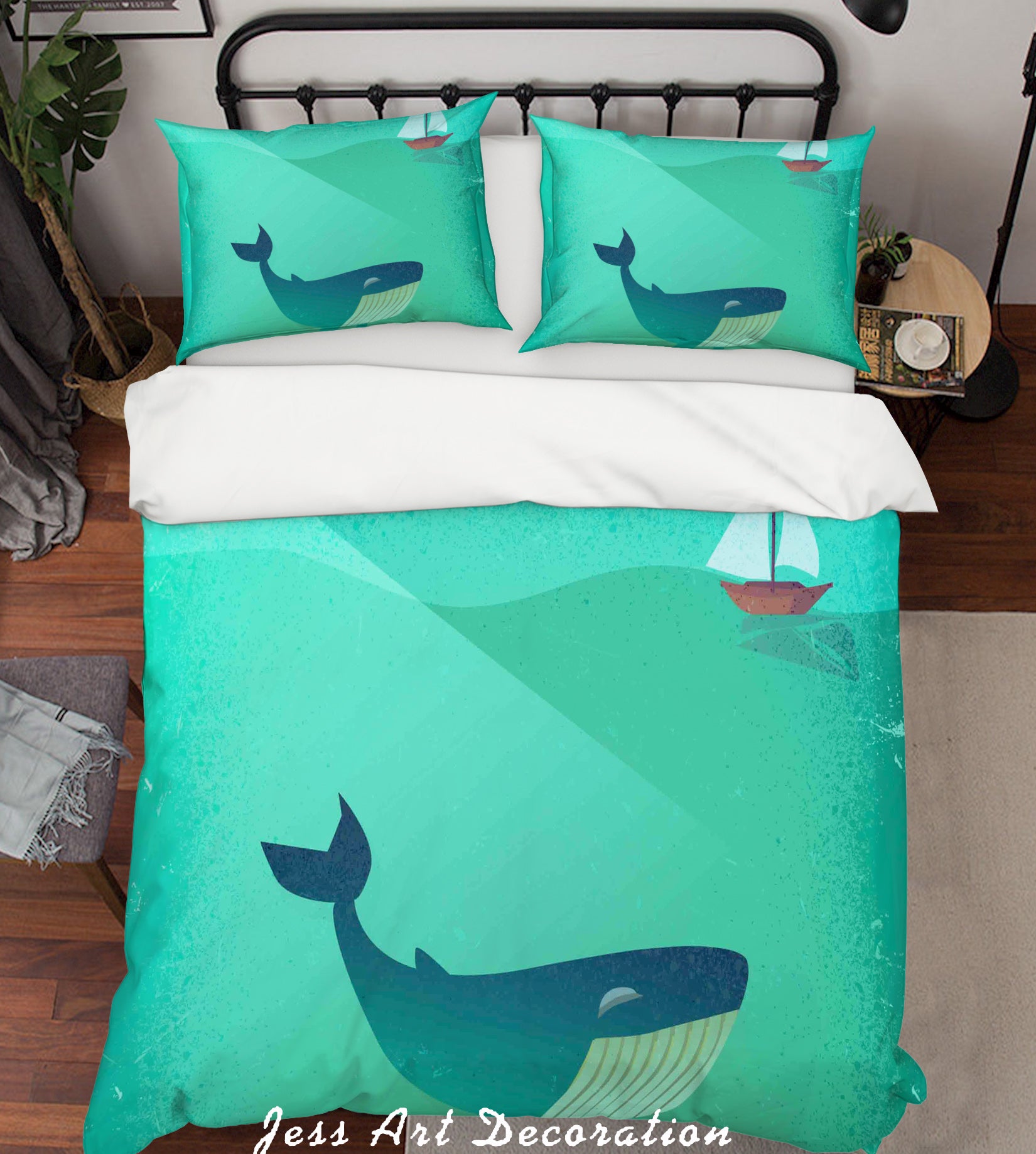 3D Cartoon Green Dolphin Quilt Cover Set Bedding Set Pillowcases 151