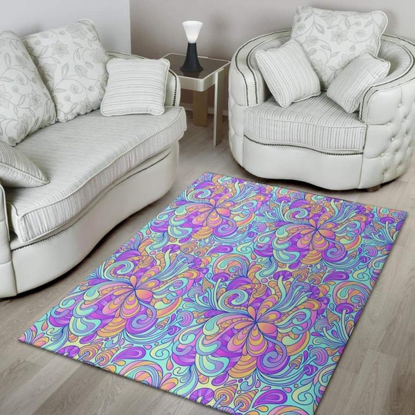 Holographic Floral Psychedelic Area Rug