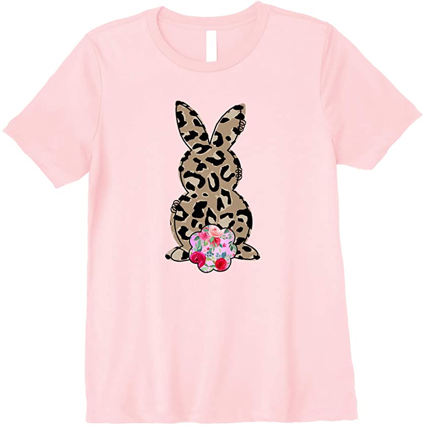 Mom and Baby Teen Girls Leopard Bunny with Cottontail Floral Premium T-Shirt