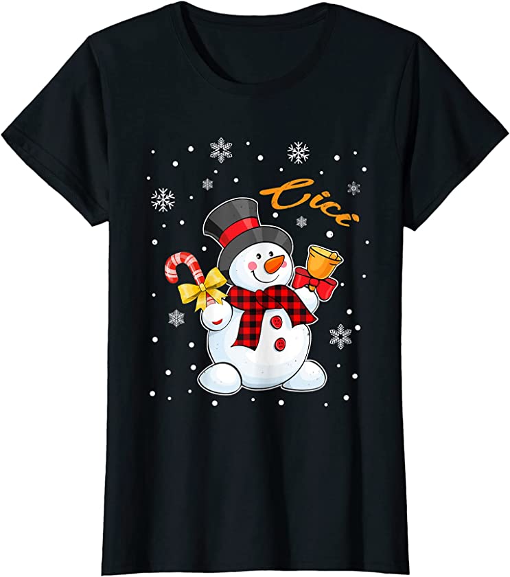 Womens Grandma Cici Snowman Candy Cane Christmas Red Plaid T-Shirt