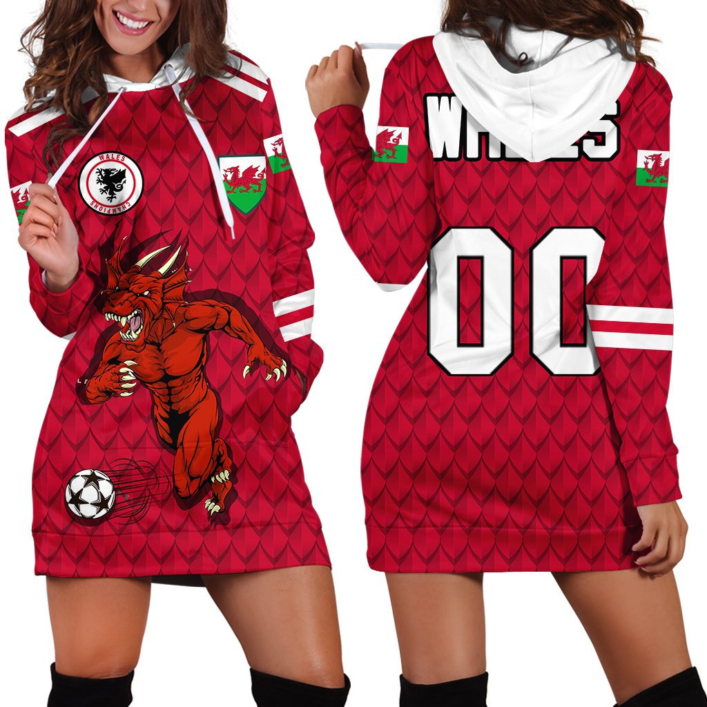 (Custom) Wales Dragon Hoodie Dress Euro Soccer A27