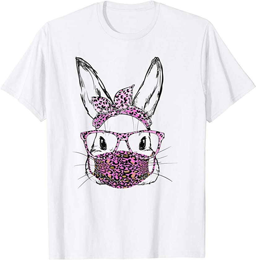 EASTER Day Leopard Bunny Glasses Eggs Cute Rabbit With Mask T-Shirt