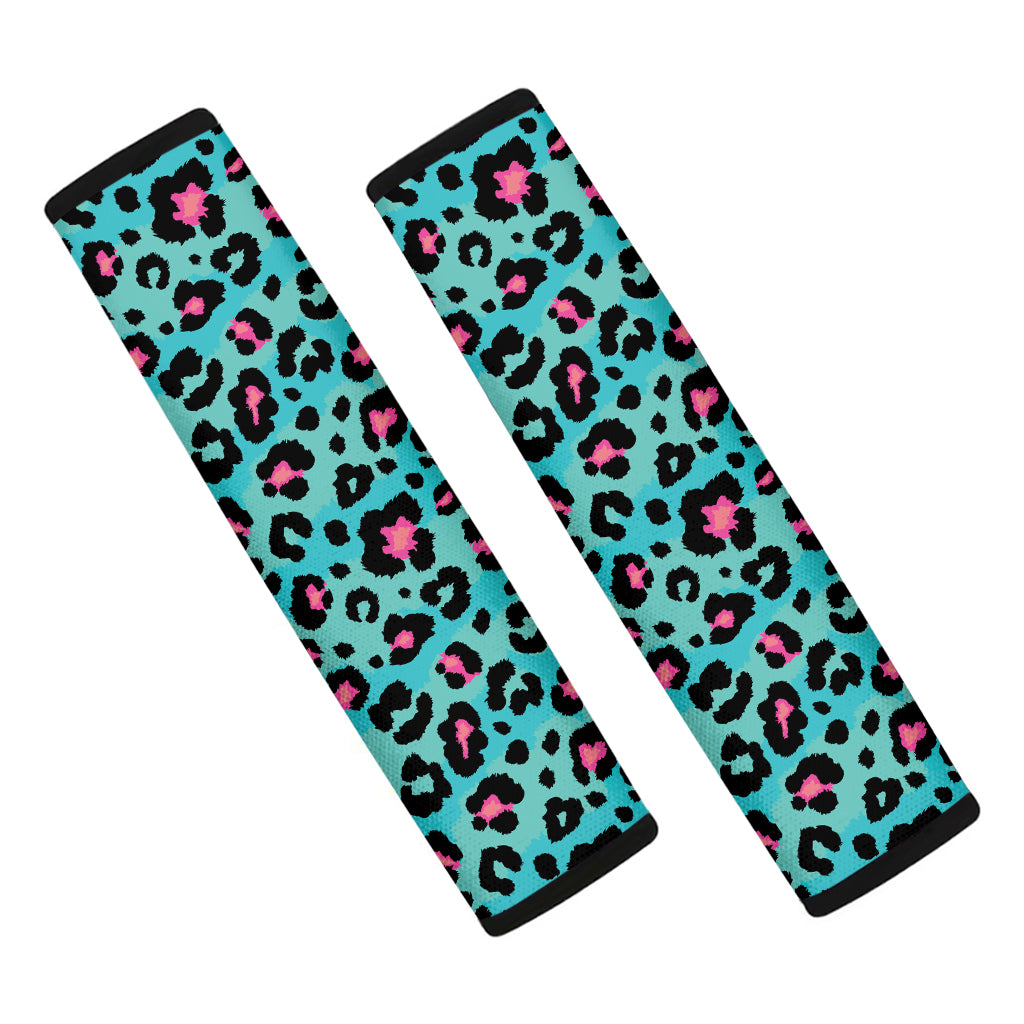 Turquoise And Pink Leopard Print Car Seat Belt Covers