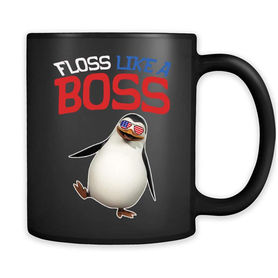 Floss Like A Boss Dance Penguin Flossing 4th Of July – Full-Wrap Coffee Black Mug