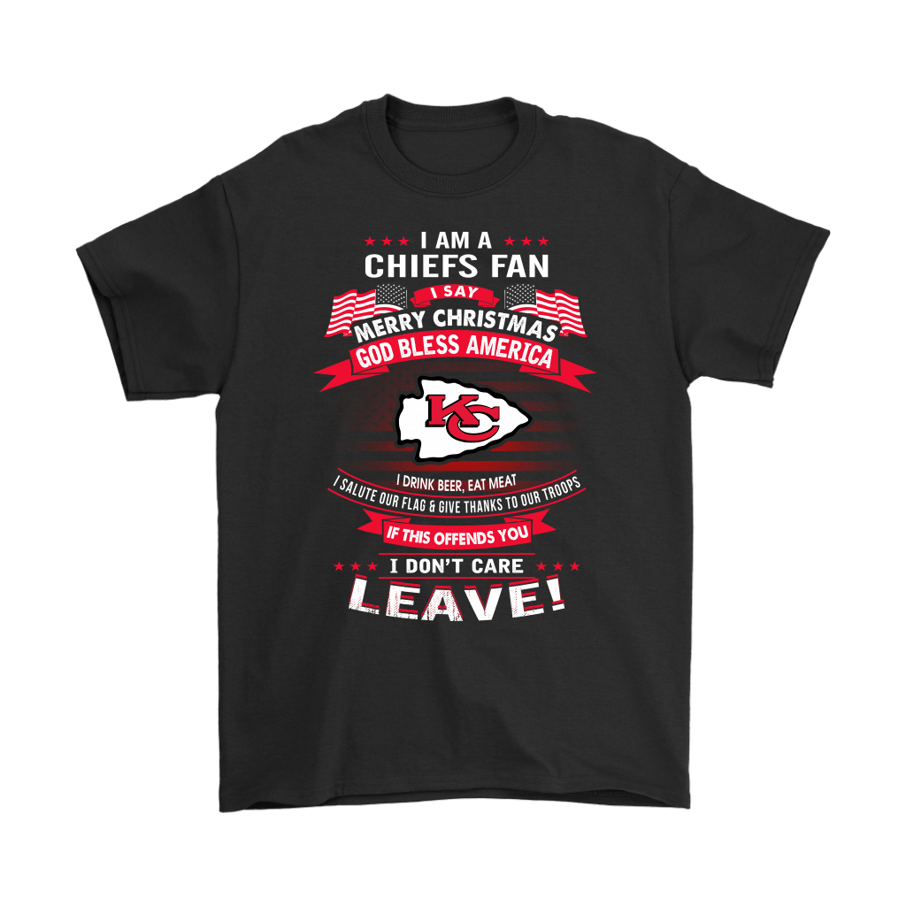 Shop A Kansas City Chiefs Fan Merry Christmas God Bless America Shirts