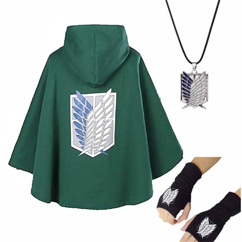 Stock Anime Attack on Titan Green Capes Mask Shingeki No Kyojin Scouting Legion Aren Levi Black Capes Cosplay Costume alx