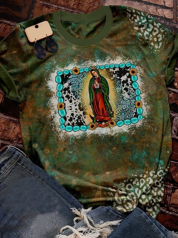 Retro Western Blessed Virgin Mary Leopard 3D Hoodies T-Shirt Long Sleeve Birthday Gifts For Girls Women Friends – T55