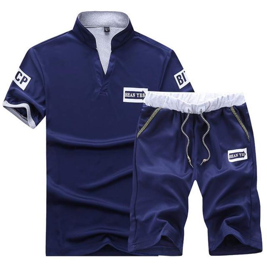 Summer Polo Shirt Men’s Fashion V-neck Slim Polo Shirt Short Sleeve Male Casual Suit Men Tracksuit Set