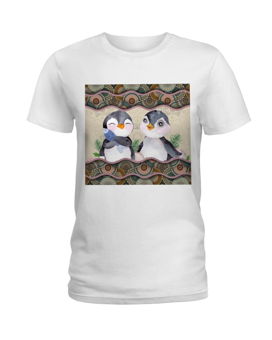 Two Cute Penguin Boho Pattern White T-Shirt