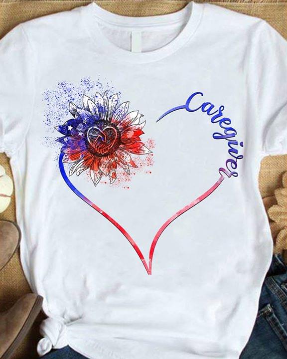 Caregiver Sunflwer Heart Shape For Lovers Cotton T Shirt