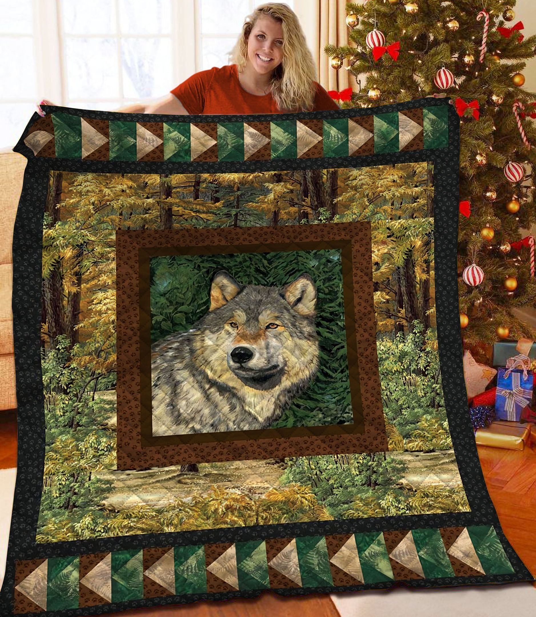 Wolf In The Forest Animal Quilt Blanket