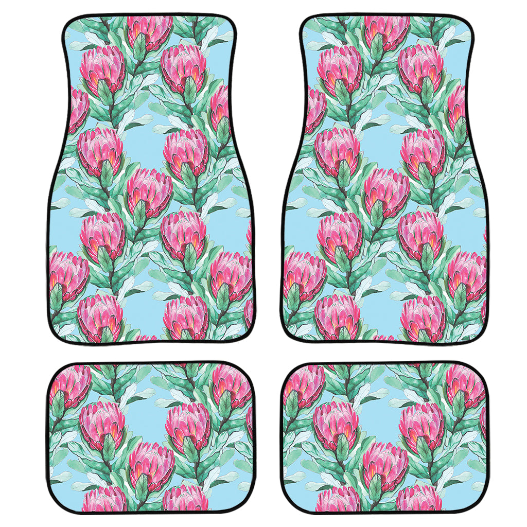 Pink Protea Pattern Print Front And Back Car Floor Mats, Front Car Mat