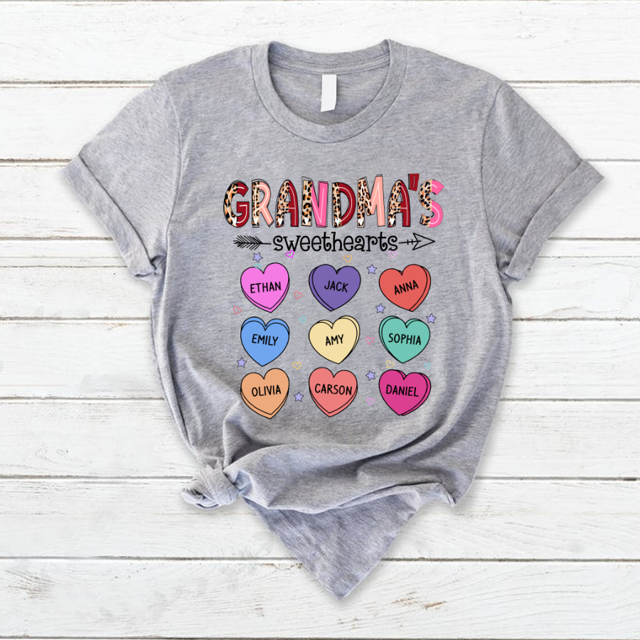 Grandma’S Sweethearts Candy Hearts Kid Names Shirt