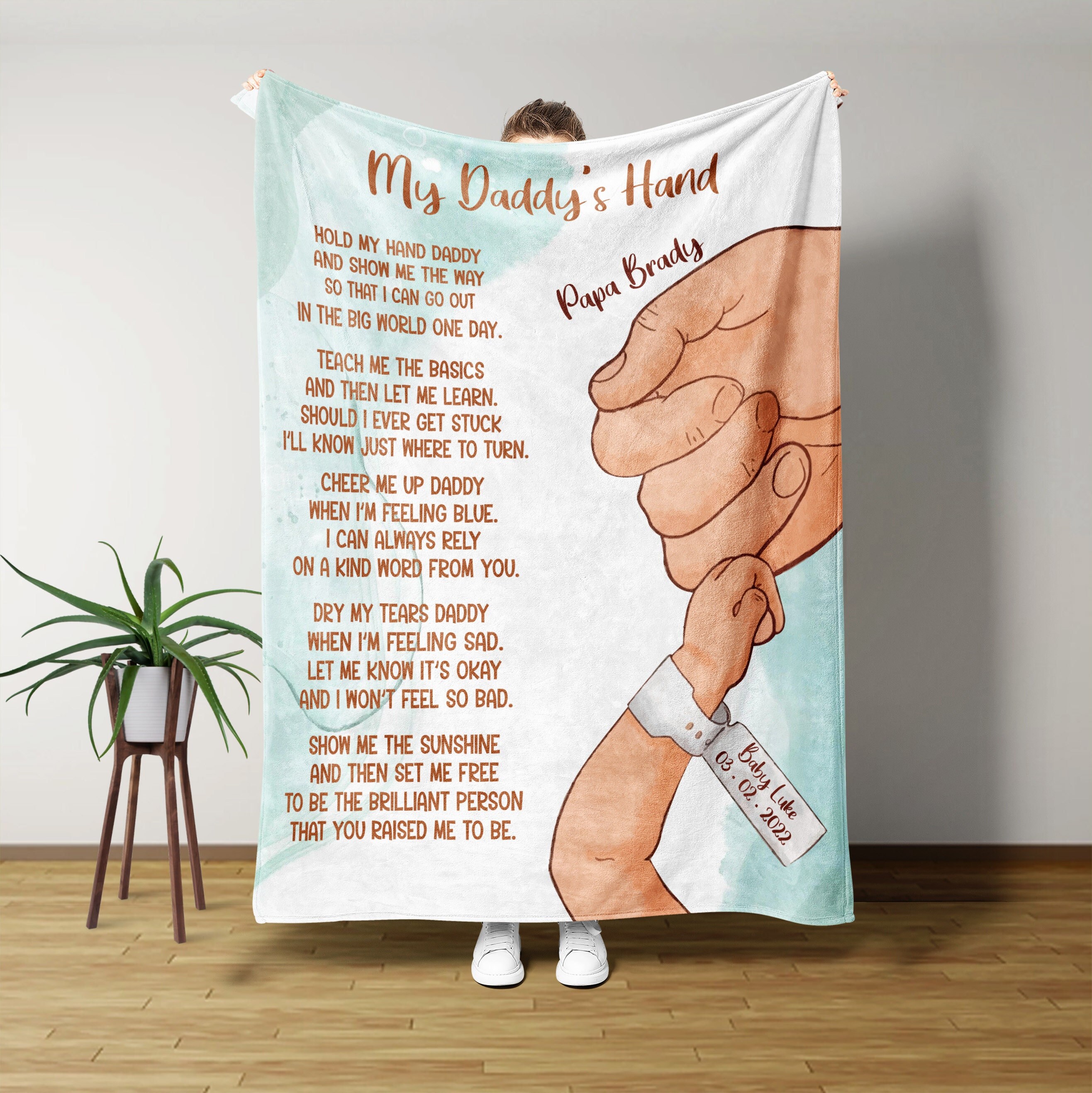 Personalized Father’s Day Gift, Custom My Daddy’s Hand Blanket, Father Of Newborn Baby Gift,