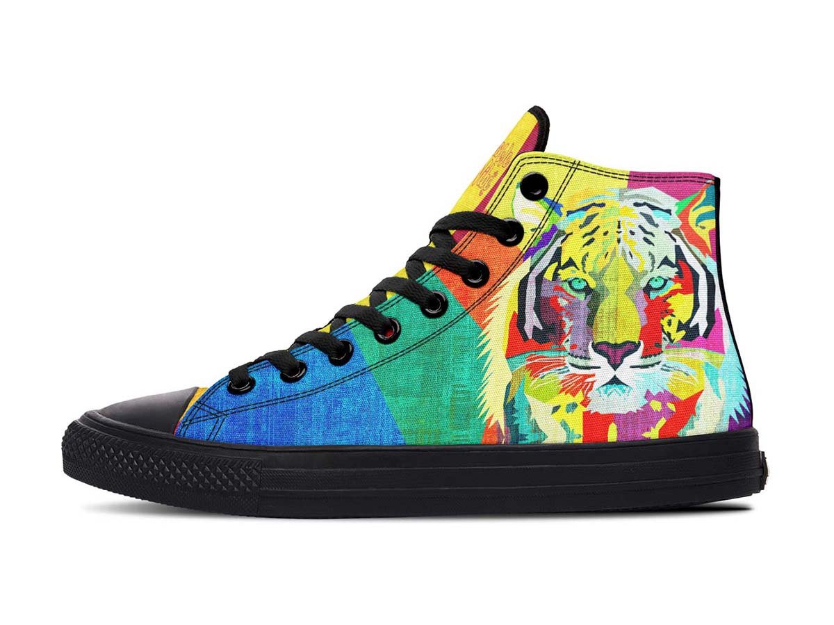 Tiger Pop, Hightops, High Top Sneakers, Custom Sneakers, Vegan Shoes, Men’S Shoes, Woman’S Shoes, Custom Printed, Abstractprint