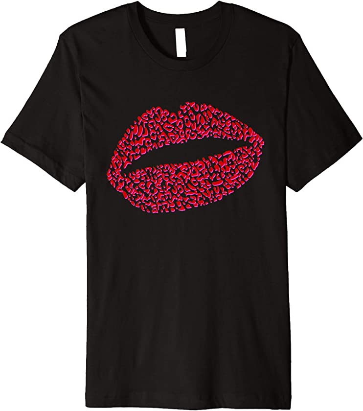 Red Leopard Lipstick Kiss Lips Pout Love Animal Print Premium T-Shirt