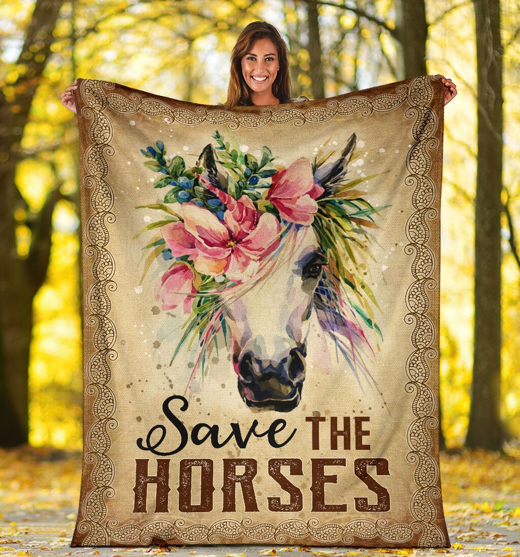 Save The Horses Flower Blanket Gift For Animal Lovers Cute Horse Blanket Funny Horse Lover Blanket