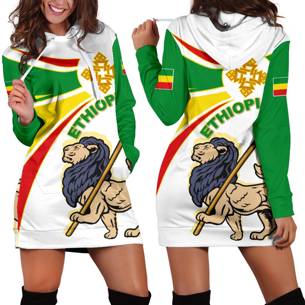 1stTheWorld Ethiopia Hoodie Dress, Ethiopia Round Lion Ver02 Women A10