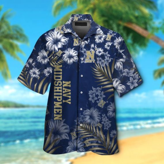 Navy Midshipmen Short Sleeve Button Up Tropical Aloha Hawaii Shirt Ha36656