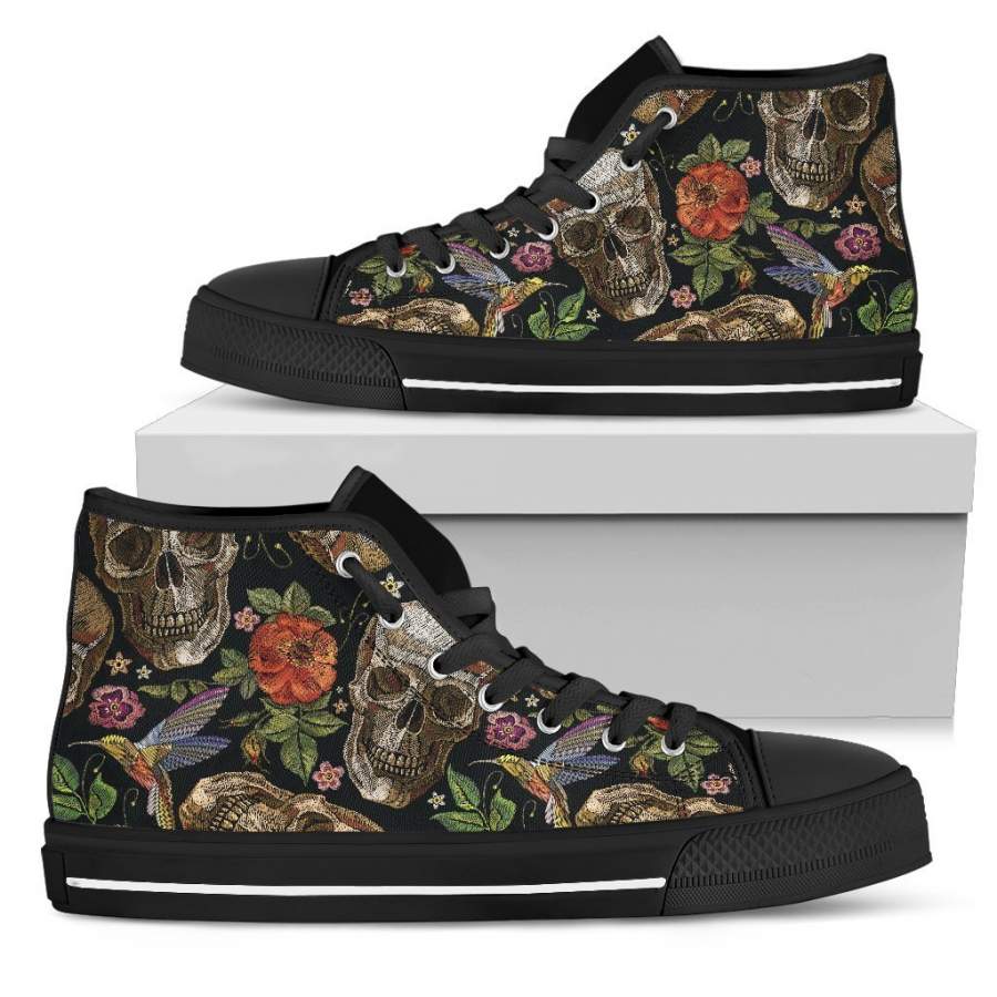 Vintage Skull Pattern Print Women’s High Top Shoes